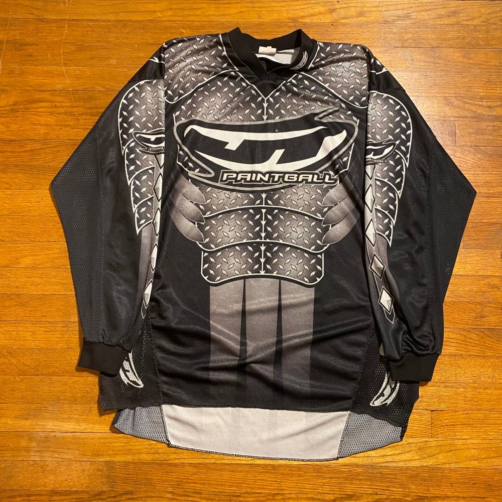 Vintage Y2K JT Paintball Jersey Mens XL Black Armour Graphic Long Sleeve